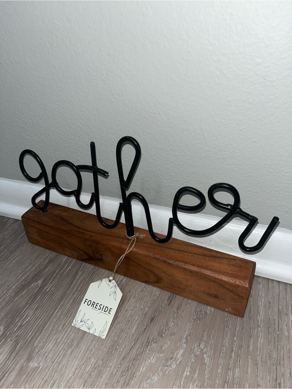 Black 'gather' Script Tabletop Sign